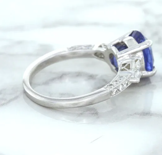 2.88ct Oval Blue Sapphire Ring with Diamond Accents in 18K White Gold