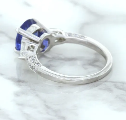 2.88ct Oval Blue Sapphire Ring with Diamond Accents in 18K White Gold