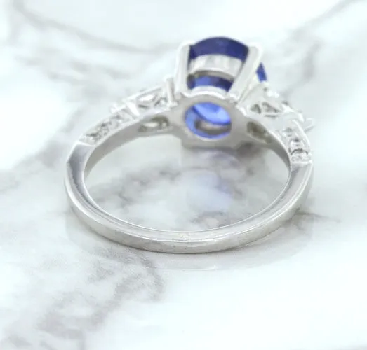 2.88ct Oval Blue Sapphire Ring with Diamond Accents in 18K White Gold