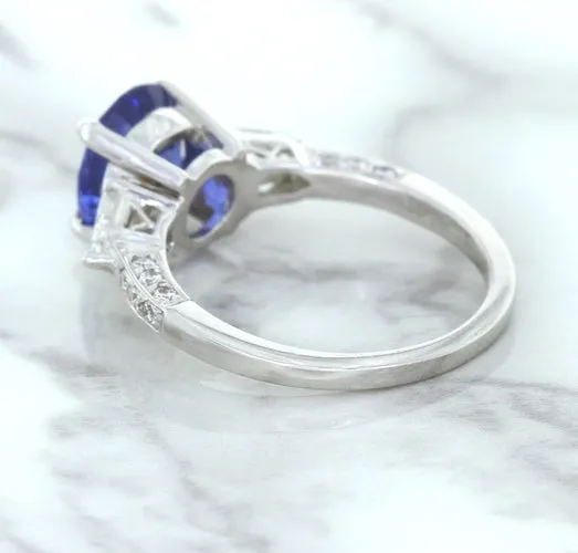 2.88ct Oval Blue Sapphire Ring with Diamond Accents in 18K White Gold