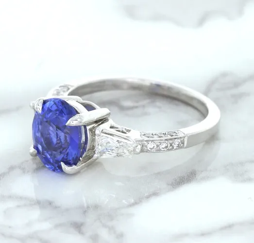 2.88ct Oval Blue Sapphire Ring with Diamond Accents in 18K White Gold