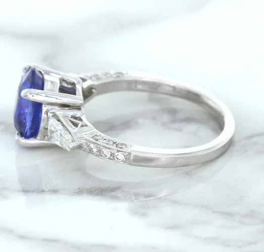 2.88ct Oval Blue Sapphire Ring with Diamond Accents in 18K White Gold
