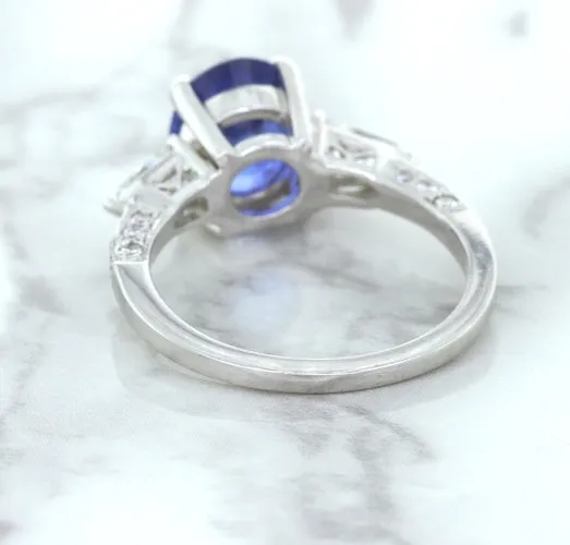 2.88ct Oval Blue Sapphire Ring with Diamond Accents in 18K White Gold