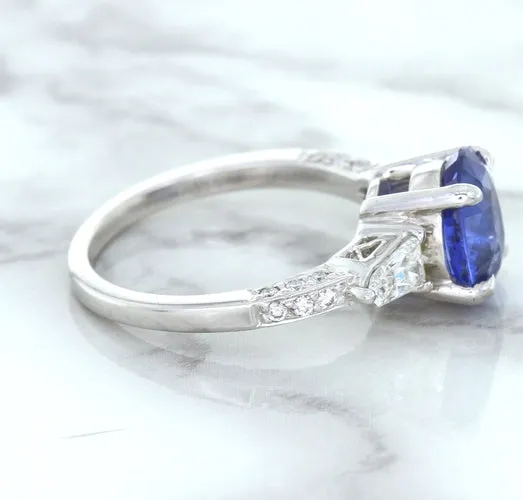 2.88ct Oval Blue Sapphire Ring with Diamond Accents in 18K White Gold