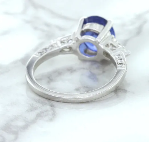 2.88ct Oval Blue Sapphire Ring with Diamond Accents in 18K White Gold