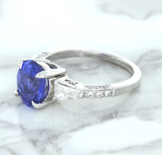 2.88ct Oval Blue Sapphire Ring with Diamond Accents in 18K White Gold