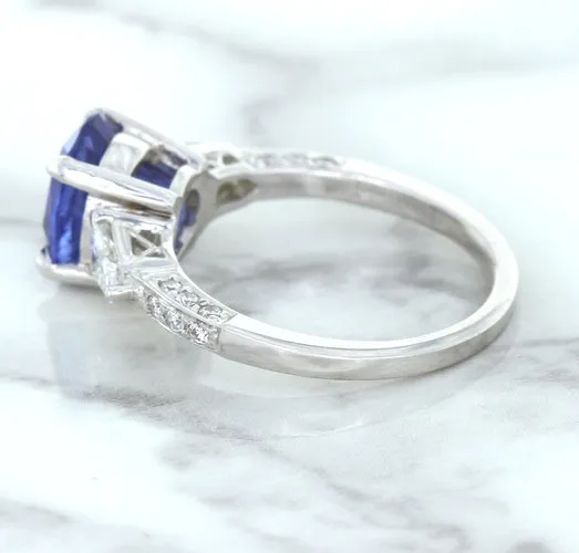 2.88ct Oval Blue Sapphire Ring with Diamond Accents in 18K White Gold