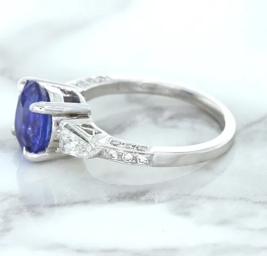 2.88ct Oval Blue Sapphire Ring with Diamond Accents in 18K White Gold