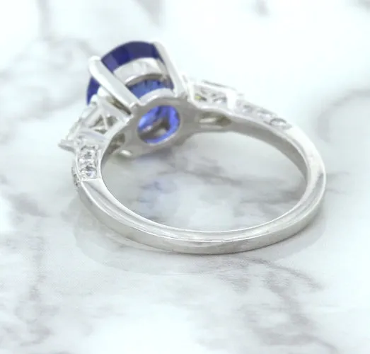 2.88ct Oval Blue Sapphire Ring with Diamond Accents in 18K White Gold