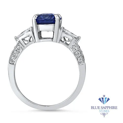 2.88ct Oval Blue Sapphire Ring with Diamond Accents in 18K White Gold