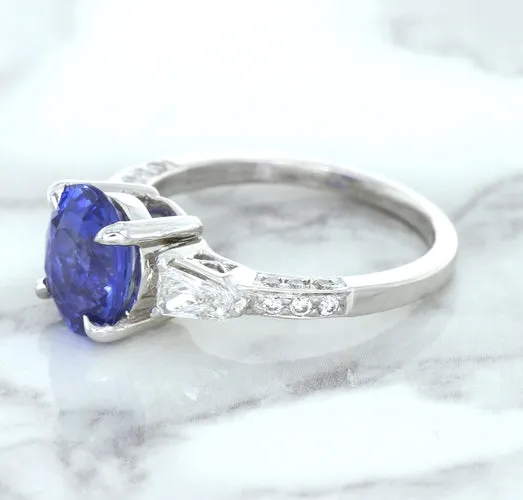 2.88ct Oval Blue Sapphire Ring with Diamond Accents in 18K White Gold