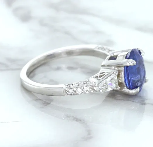 2.88ct Oval Blue Sapphire Ring with Diamond Accents in 18K White Gold