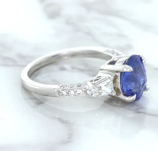 2.88ct Oval Blue Sapphire Ring with Diamond Accents in 18K White Gold