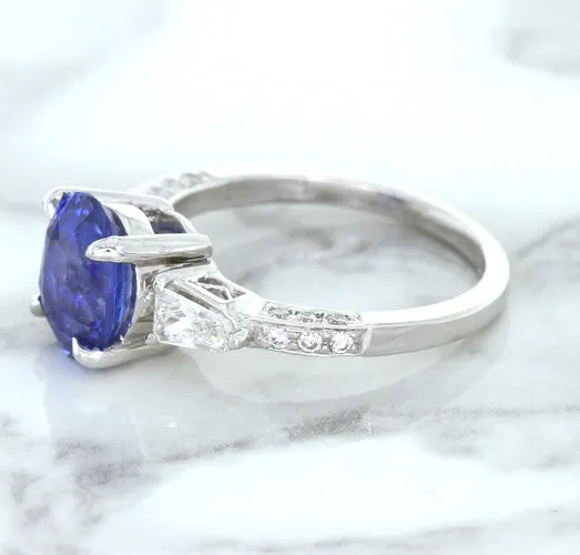 2.88ct Oval Blue Sapphire Ring with Diamond Accents in 18K White Gold