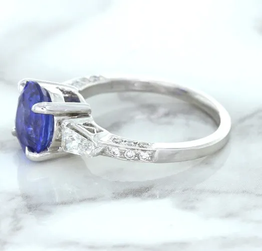 2.88ct Oval Blue Sapphire Ring with Diamond Accents in 18K White Gold