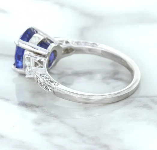 2.88ct Oval Blue Sapphire Ring with Diamond Accents in 18K White Gold