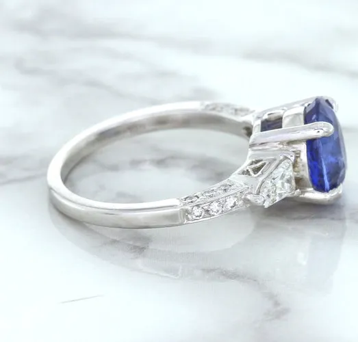 2.88ct Oval Blue Sapphire Ring with Diamond Accents in 18K White Gold