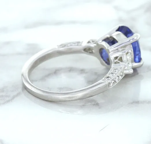 2.88ct Oval Blue Sapphire Ring with Diamond Accents in 18K White Gold