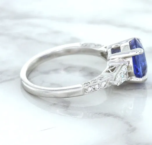 2.88ct Oval Blue Sapphire Ring with Diamond Accents in 18K White Gold