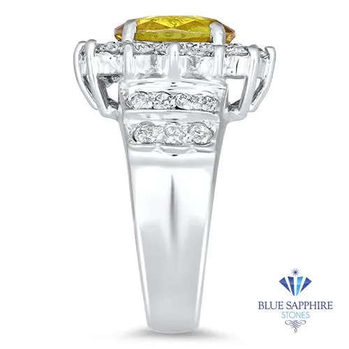 3.38ct Oval Yellow Sapphire Ring with Diamond Halo in 14K White Gold