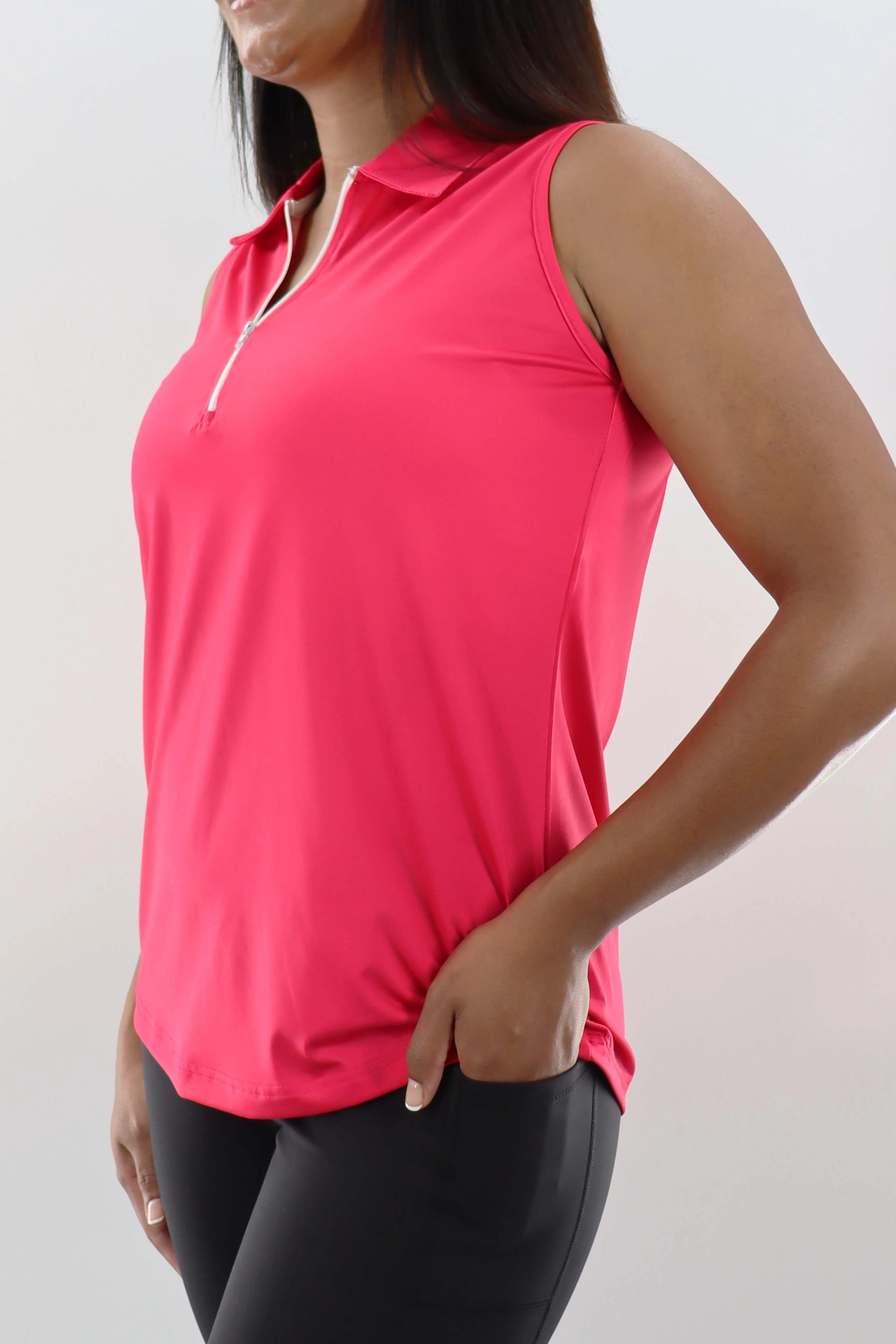 4111 - Womens Sleeveless Polo - Fuschia