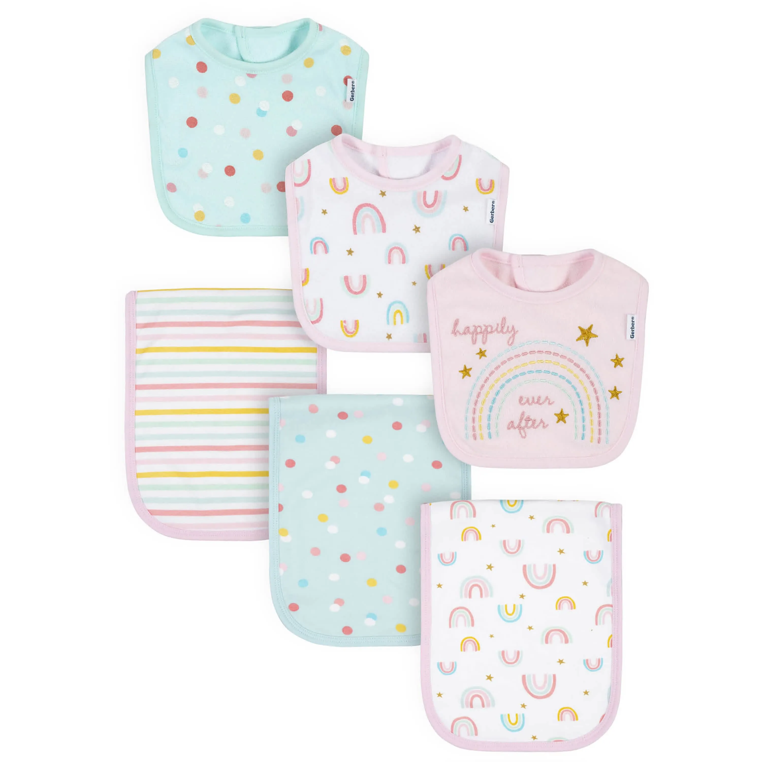 6-Piece Baby Girls Fairy Tale Bibs & Burp Cloths Set