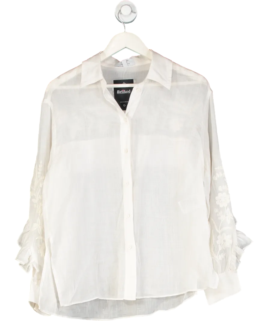 & Other Stories Beige Embroidered Frill-trimmed Shirt UK XS