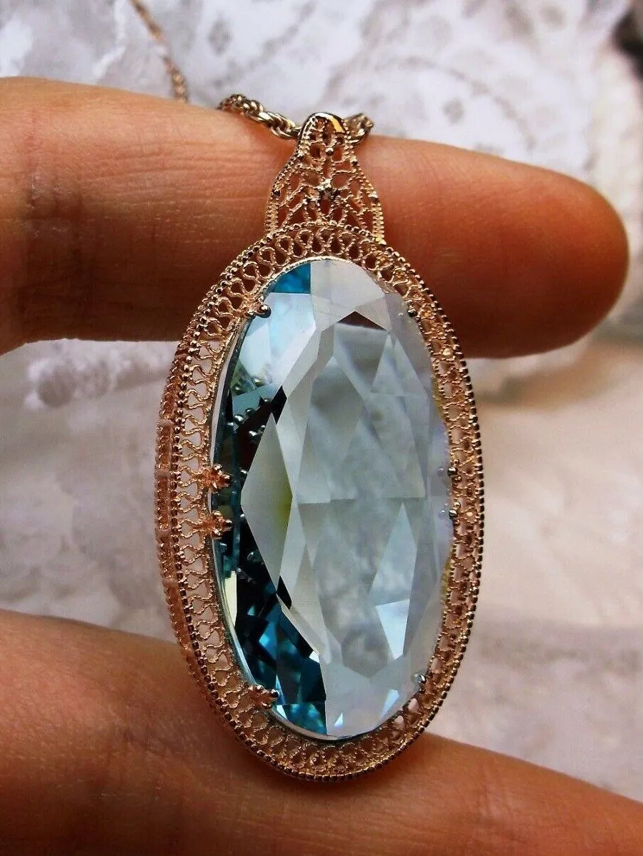 Aquamarine Pendant, Rose Gold Art Deco Necklace #P31