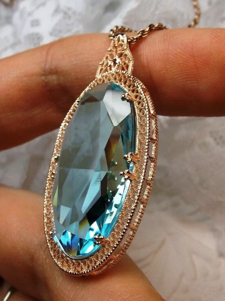 Aquamarine Pendant, Rose Gold Art Deco Necklace #P31