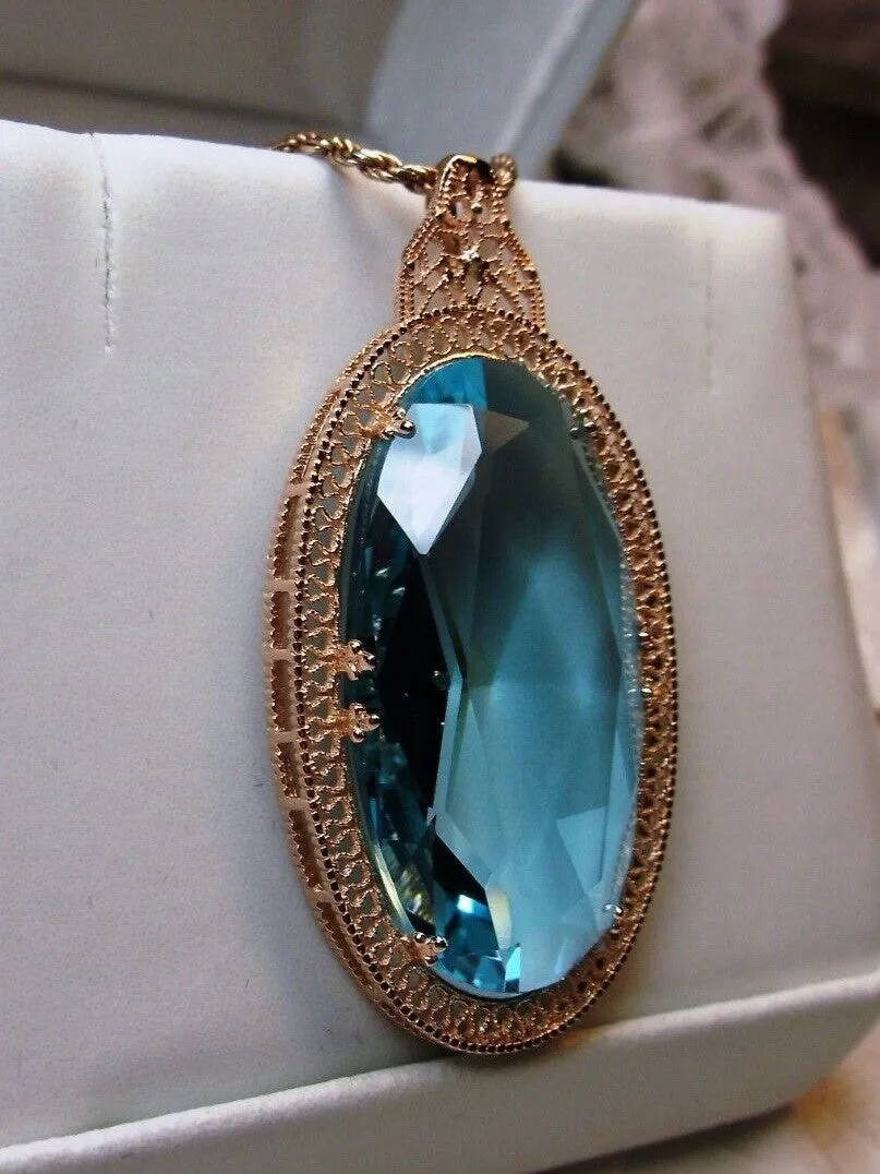 Aquamarine Pendant, Rose Gold Art Deco Necklace #P31