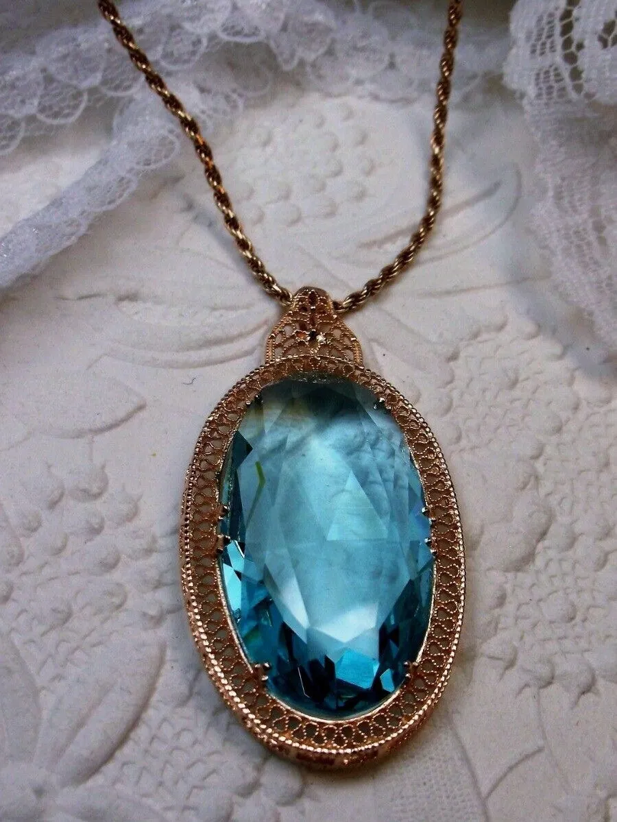 Aquamarine Pendant, Rose Gold Art Deco Necklace #P31