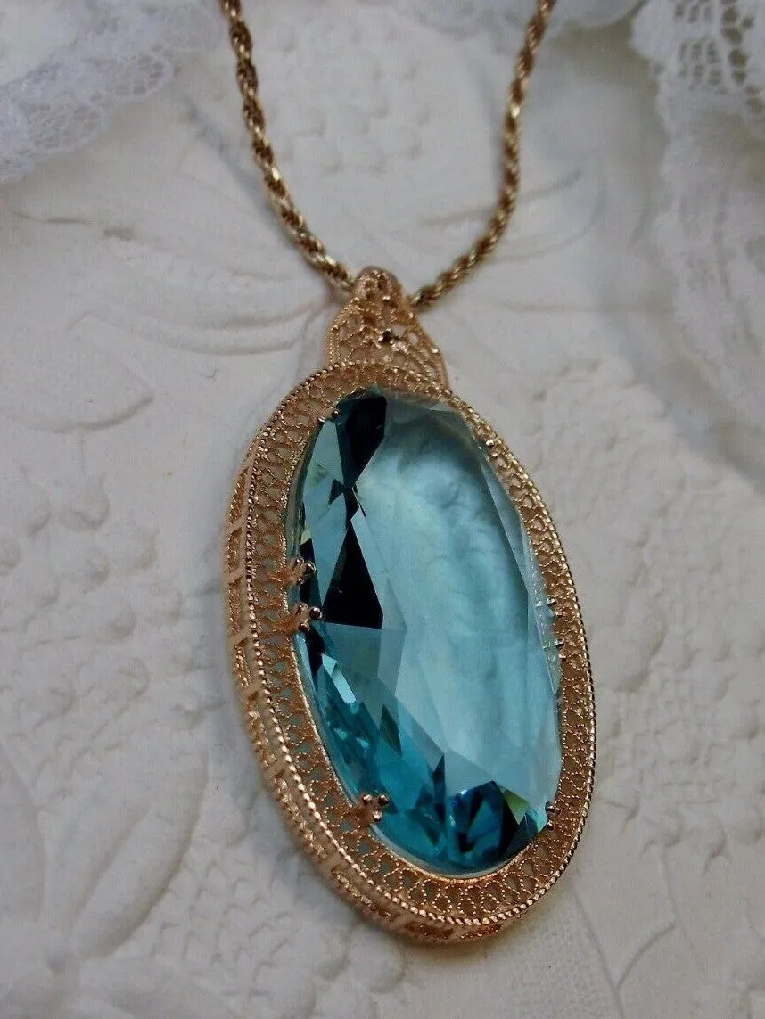 Aquamarine Pendant, Rose Gold Art Deco Necklace #P31