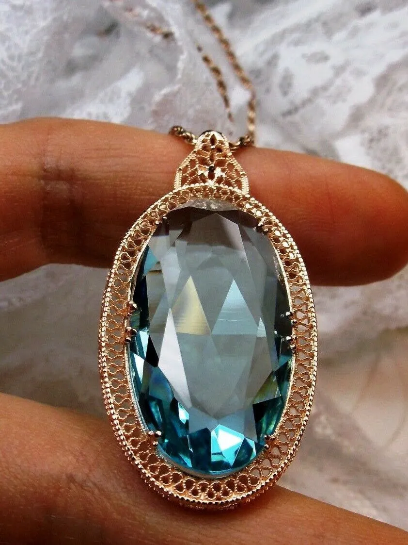 Aquamarine Pendant, Rose Gold Art Deco Necklace #P31