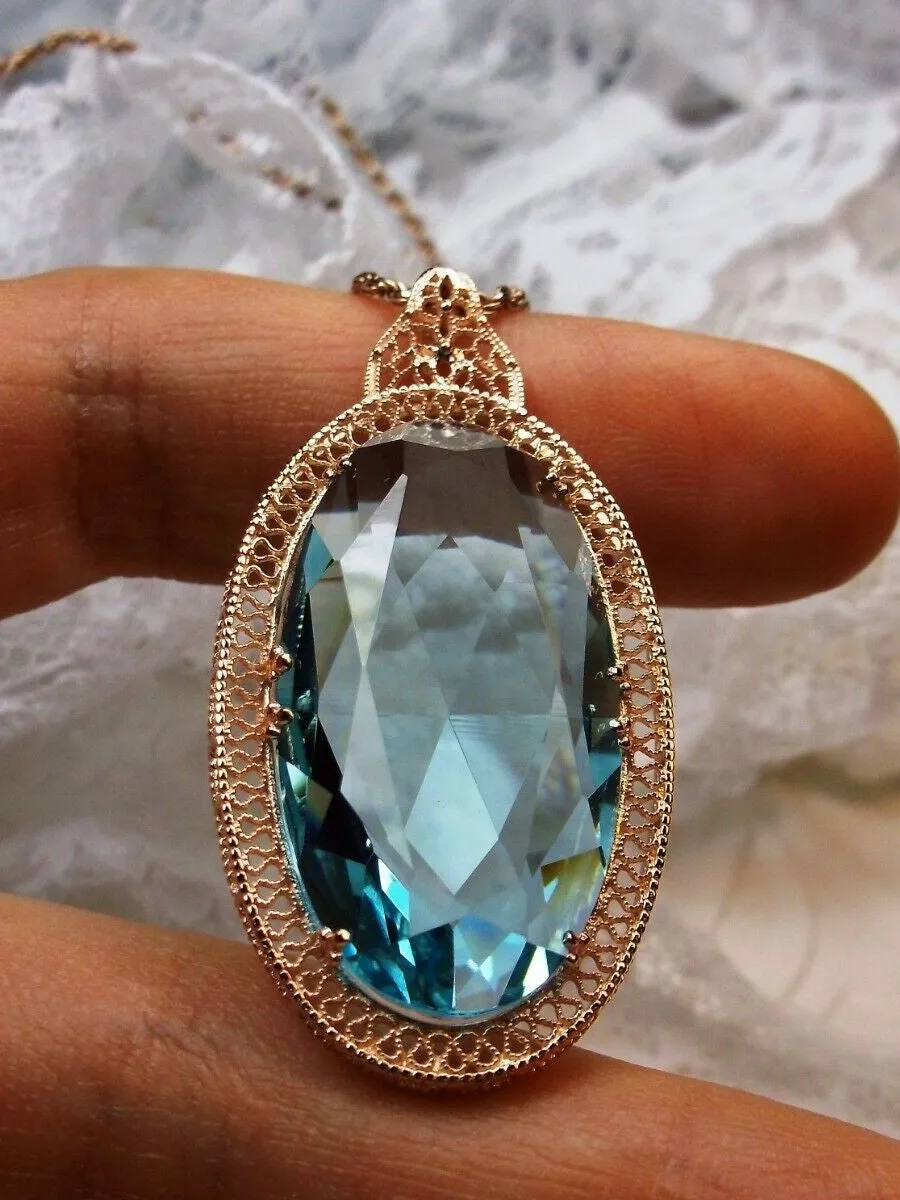 Aquamarine Pendant, Rose Gold Art Deco Necklace #P31