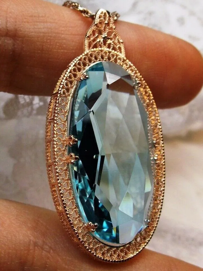 Aquamarine Pendant, Rose Gold Art Deco Necklace #P31