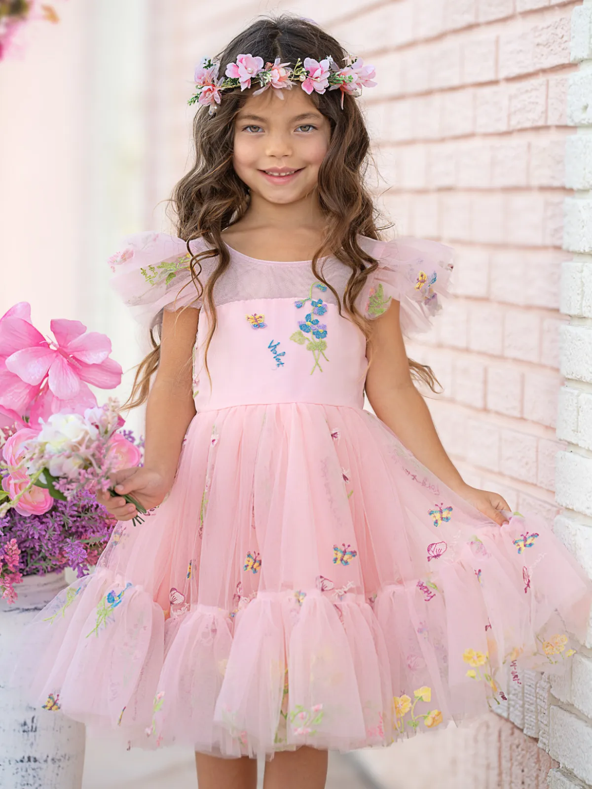 Blush Fairy Garden Embroidered Floral Tutu Dress
