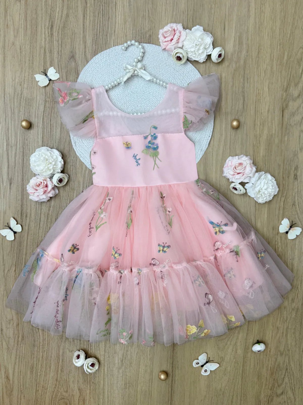 Blush Fairy Garden Embroidered Floral Tutu Dress