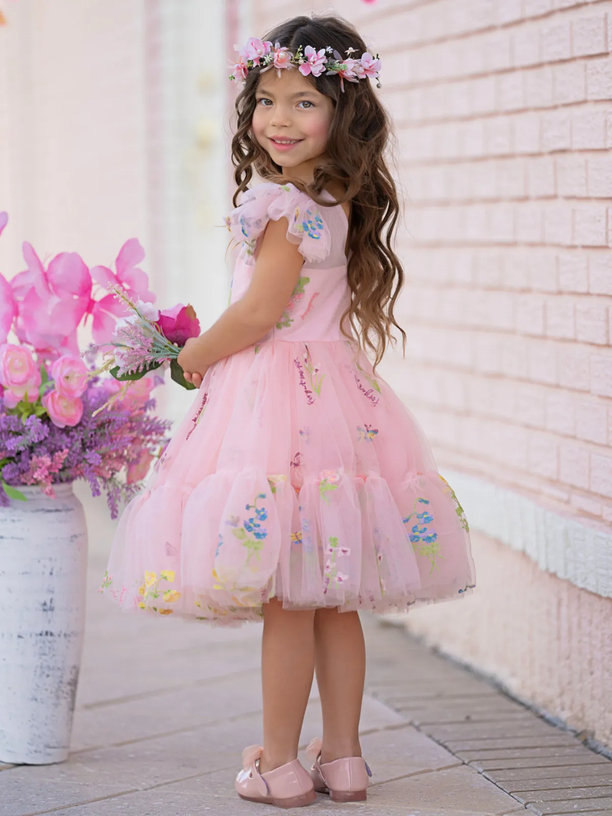 Blush Fairy Garden Embroidered Floral Tutu Dress