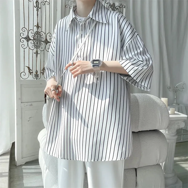 Bonsir Told Tale Male Simple Stripe Polo Shirt Men Clothing Loose Casual Men's Shirts Summer Male Short Sleeve Shirts Pullover