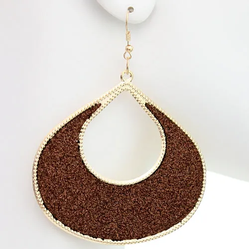 Brown Glitter Puffy Teardrop Dangle Earrings