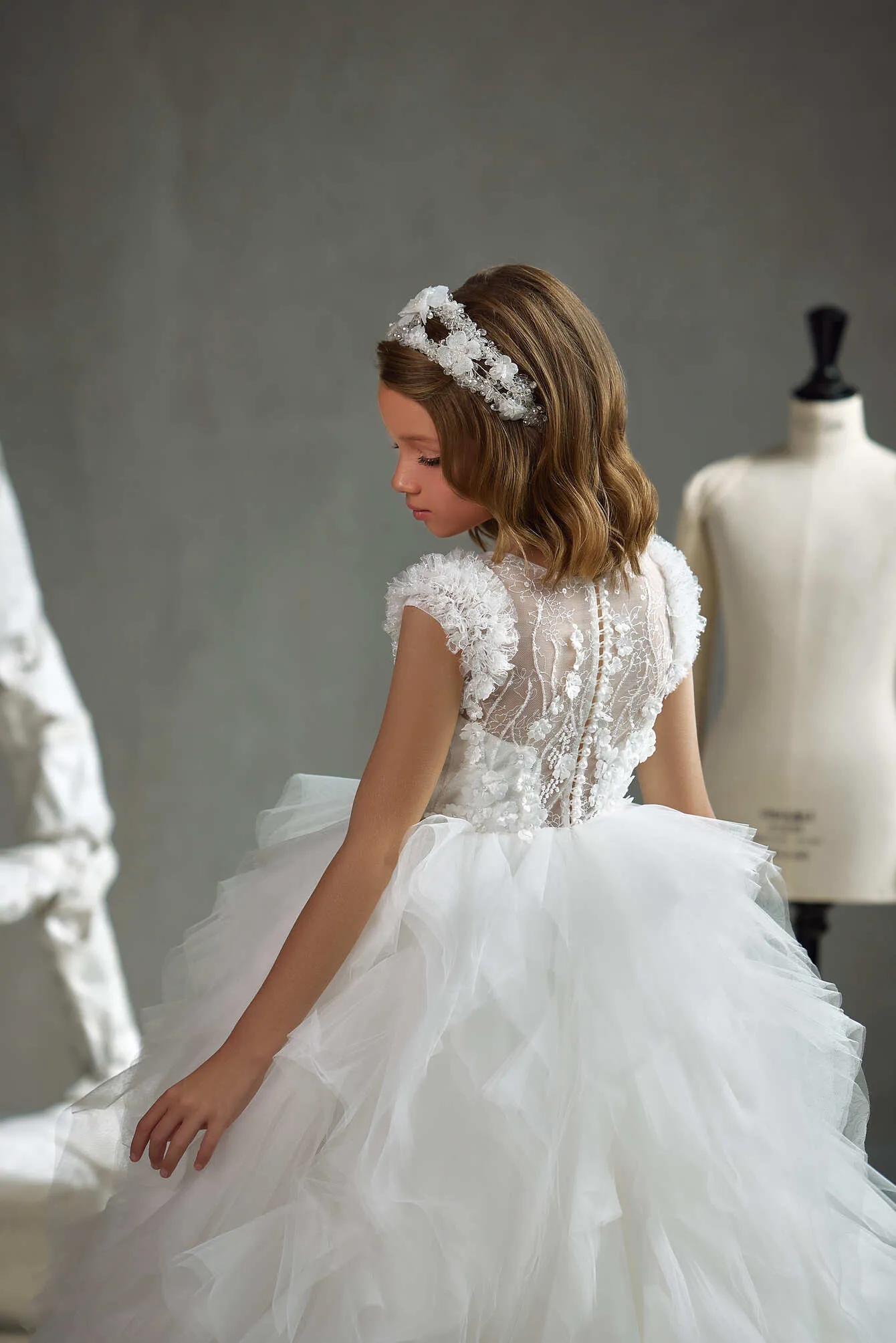 BUCKINGHAM – FLORAL EMBELLISHED COMMUNION DRESS WITH RUFFLED SKIRT