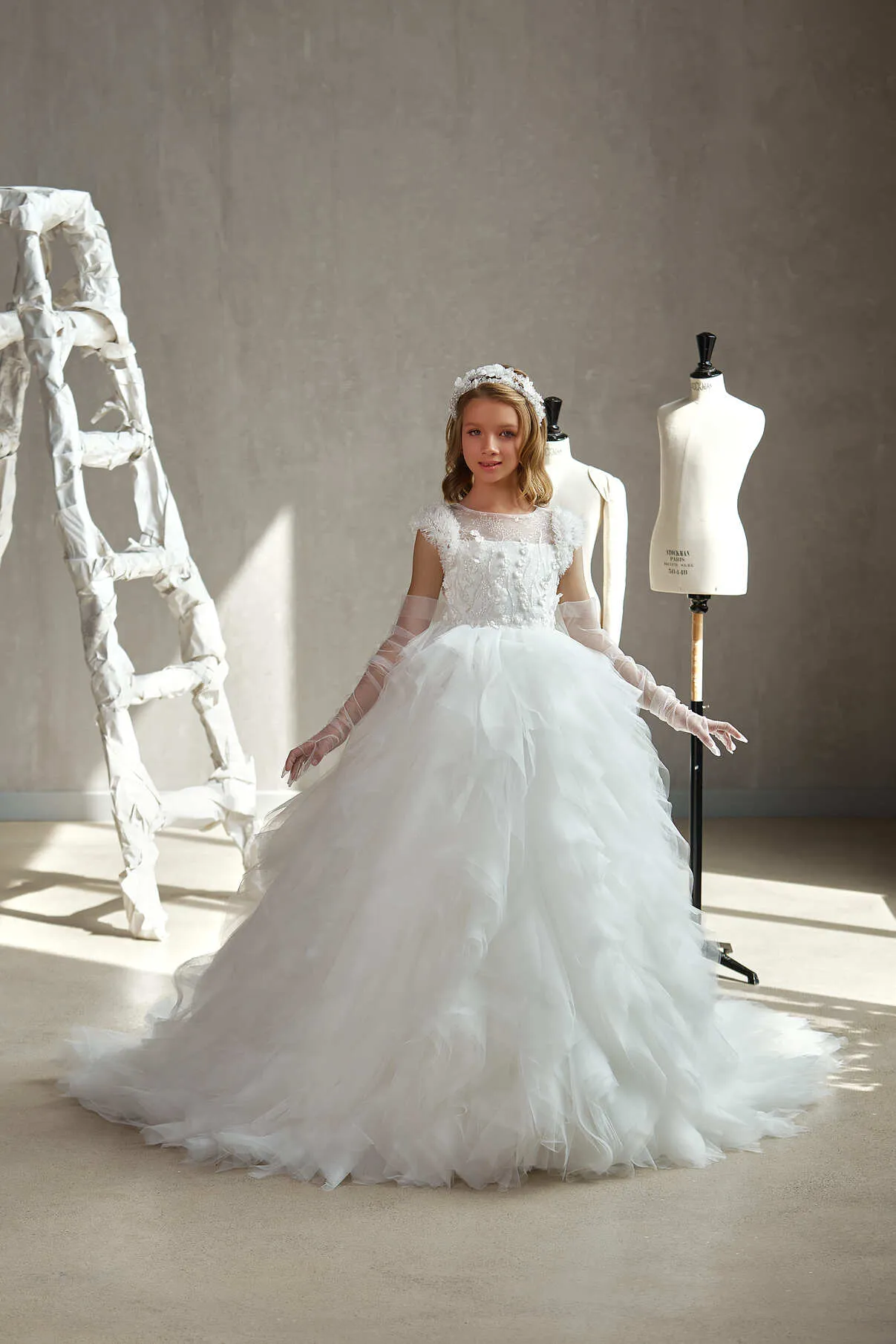 BUCKINGHAM – FLORAL EMBELLISHED COMMUNION DRESS WITH RUFFLED SKIRT
