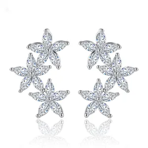 Crystal & Silver-Plated Flowers Ear Climbers
