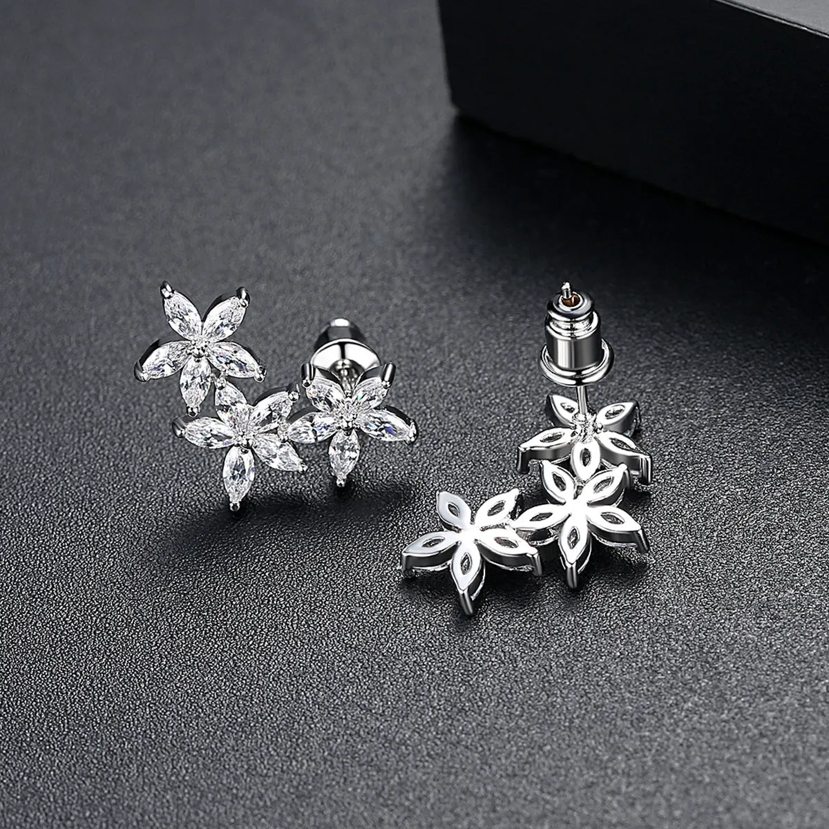 Crystal & Silver-Plated Flowers Ear Climbers
