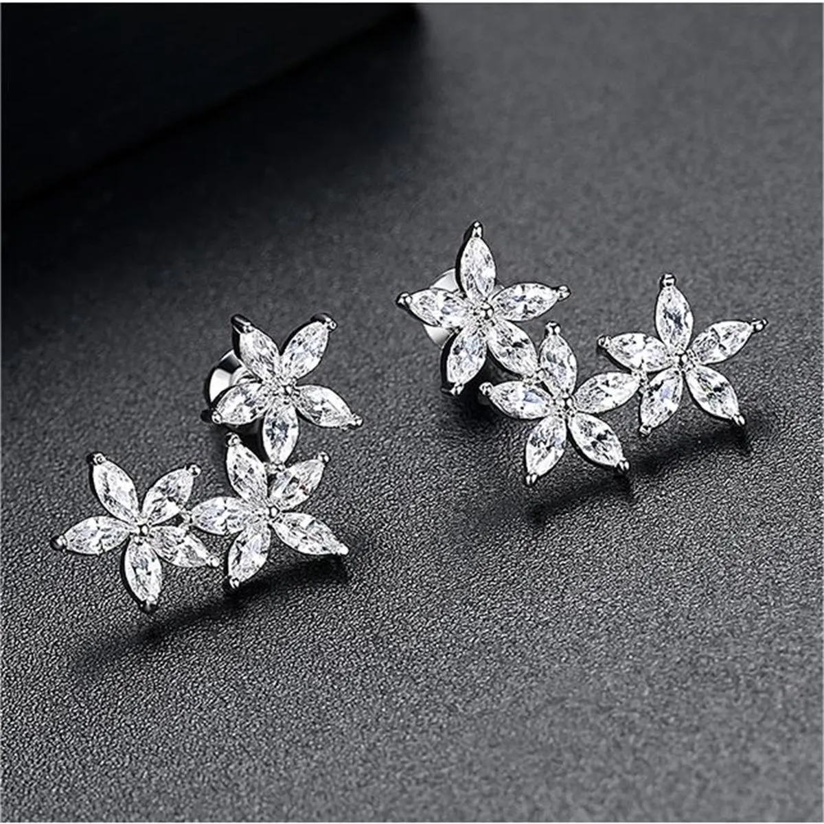 Crystal & Silver-Plated Flowers Ear Climbers
