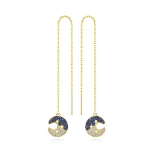 Cubic Zirconia & 18K Gold-Plated Moon Star Ear Threaders