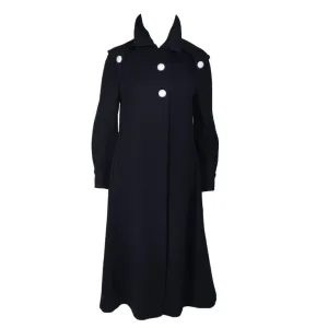 CUDDLE COAT 1980s Navy Wool Coat w/ White Buttons Size 6-8