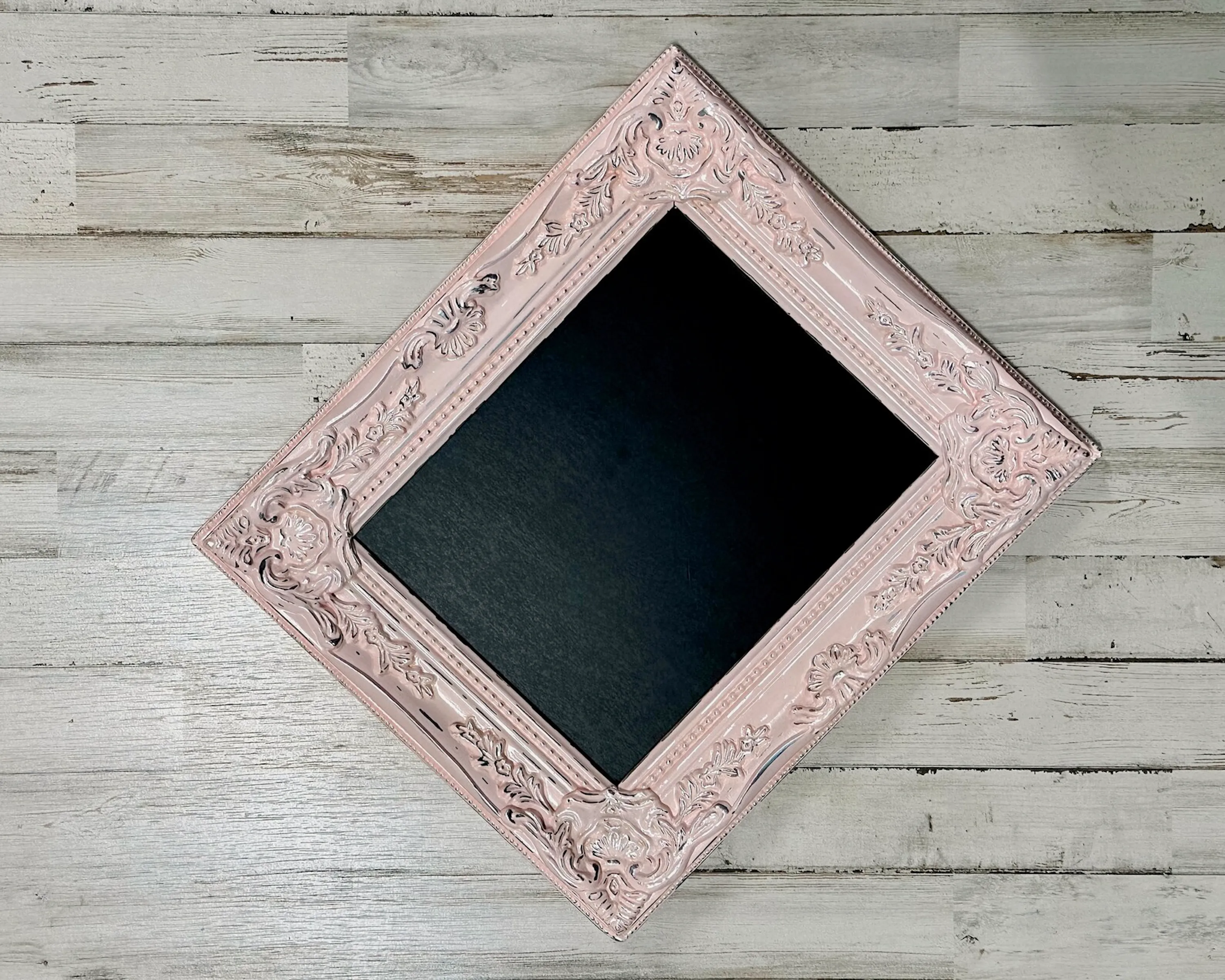 Distressed light pink & silver framed chalkboard