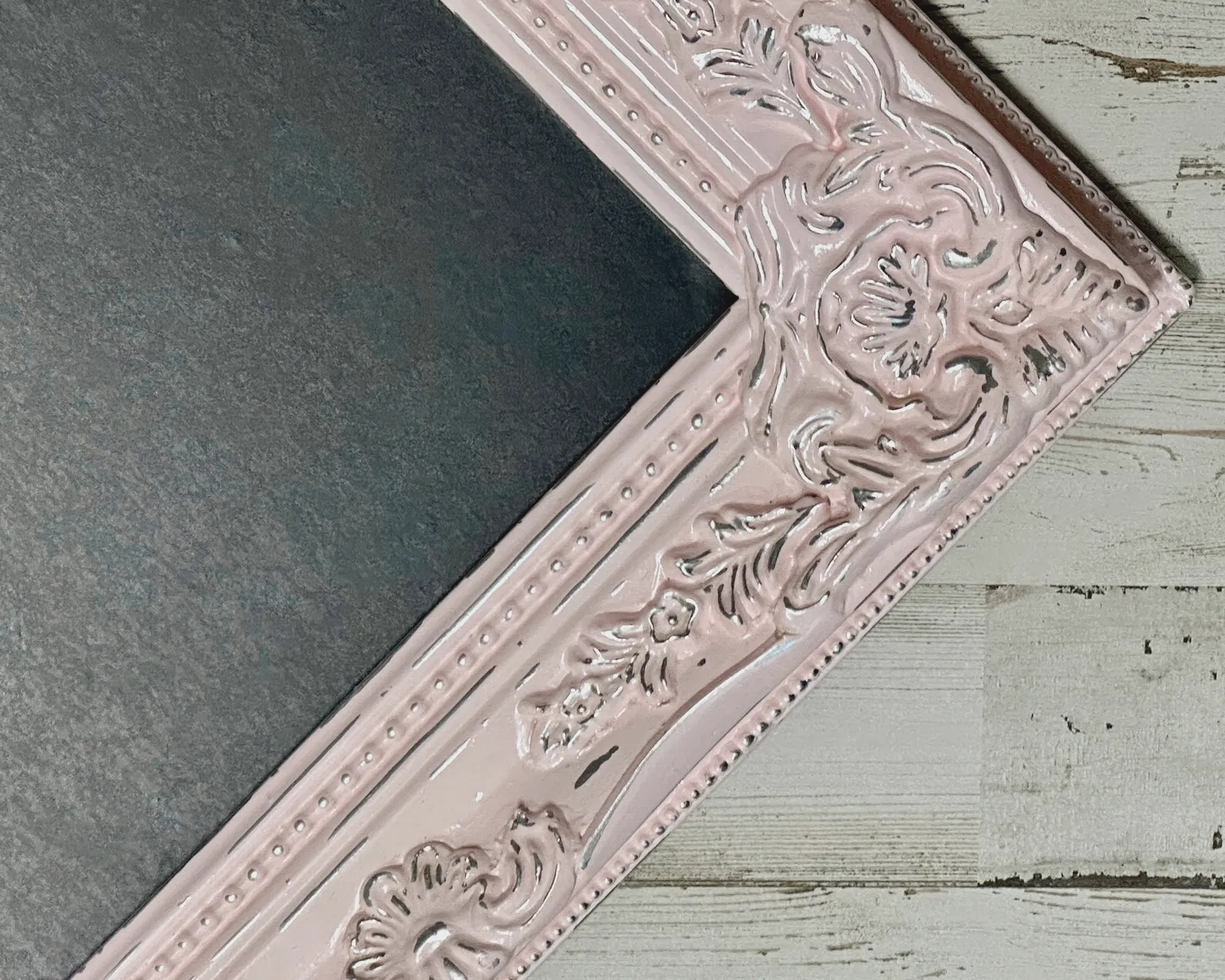 Distressed light pink & silver framed chalkboard