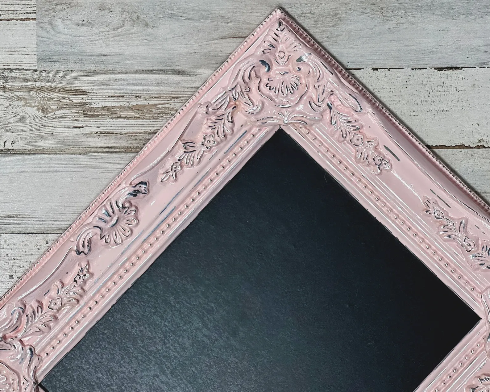Distressed light pink & silver framed chalkboard